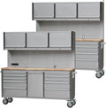 2 Pack - 72' Stainless Steel Rolling Tool Chest with 11 Drawers + 3 Upper Cabinets, Large Lockable Storage Cabinet, Mobile Workbench with Wheels for Garage Workshop (2 × HTC7214W1)
