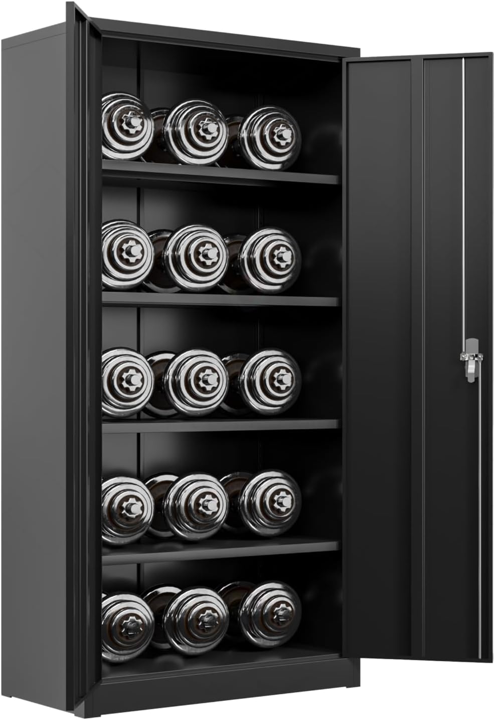 Black Iron Metal Lockable Storage Cabinet - Durable Home Office Garage Organizer for TV & Slim Storage - Secure Sideboard Locking Filing Pantry Tall Bathroom Floor Storage Cabinet with Lock