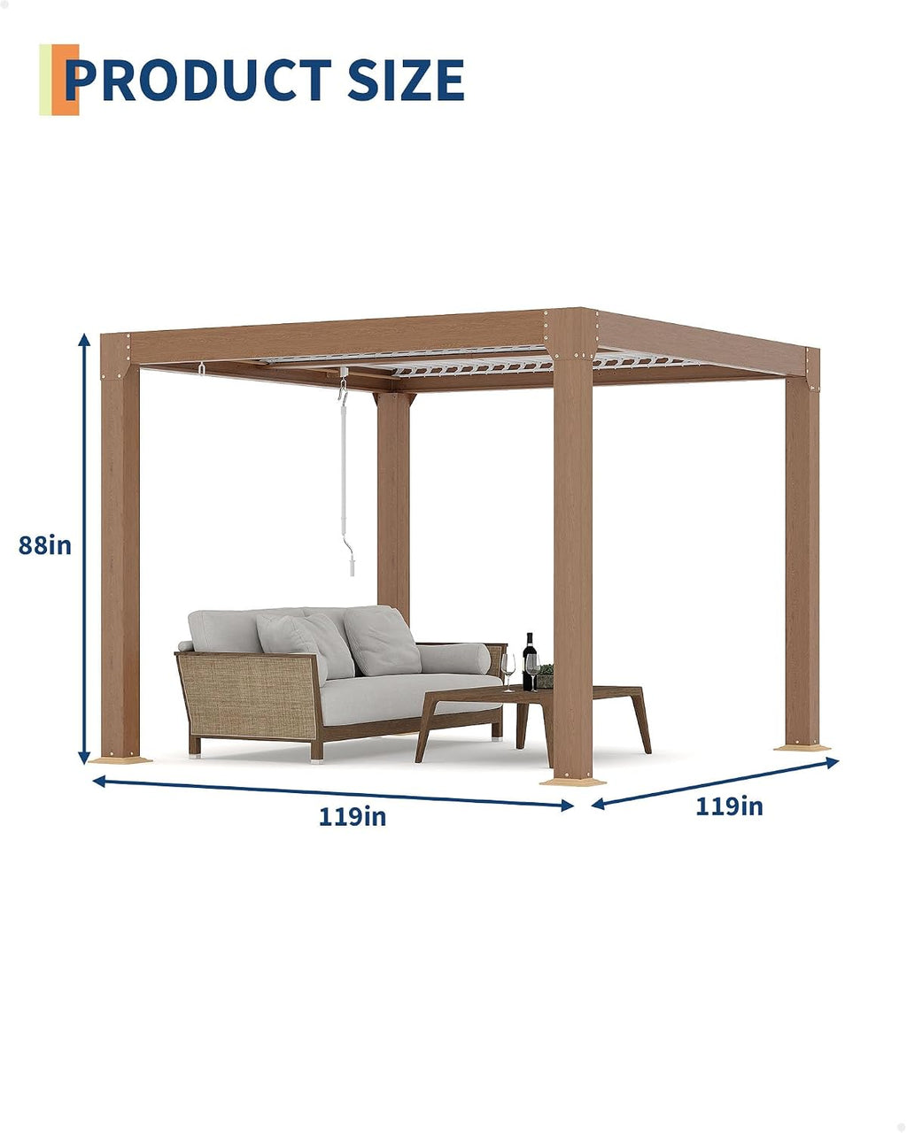 GarveeLife Louvered Pergola 10 ft x10', Outdoor Pergola with Adjustable Louvered Roof, Reinforced Aluminum Frame, Integrated Drainage System, Hardtop Gazebo for Patio, Deck, Wood Grain
