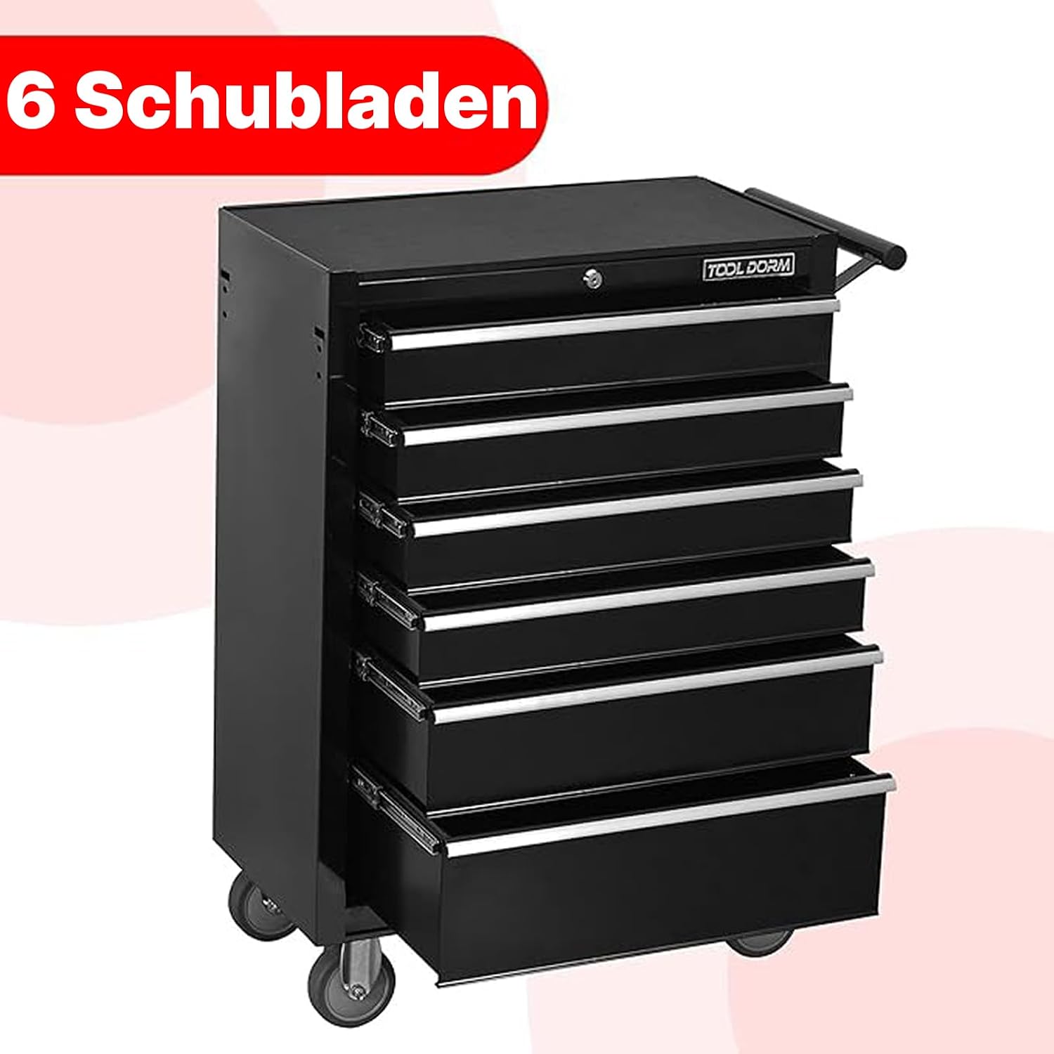 Tool Cabinet Tool Cart 24.2inch with 6 Drawers and Wheels, Metal Rolling Tool Box Locked Drawers Storage Organizer Cabinet Suitable for Garage, Warehouse, Repair Shop, Workshop