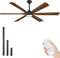 72 Inch Outdoor Ceiling Fan with Light and Remote - Damp Rated for Indoor/Exterior, 6 Brown Wood Blade, Large Airflow Quiet Energy Efficient DC Motor, for Patios Porch Gazebo Garage Farmhouse