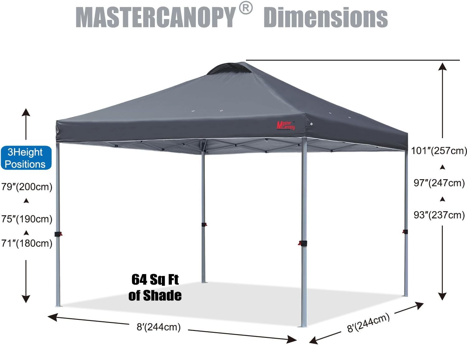 MASTERCANOPY Durable Pop-up Canopy Tent with Roller Bag (8x8, Dark Grey)
