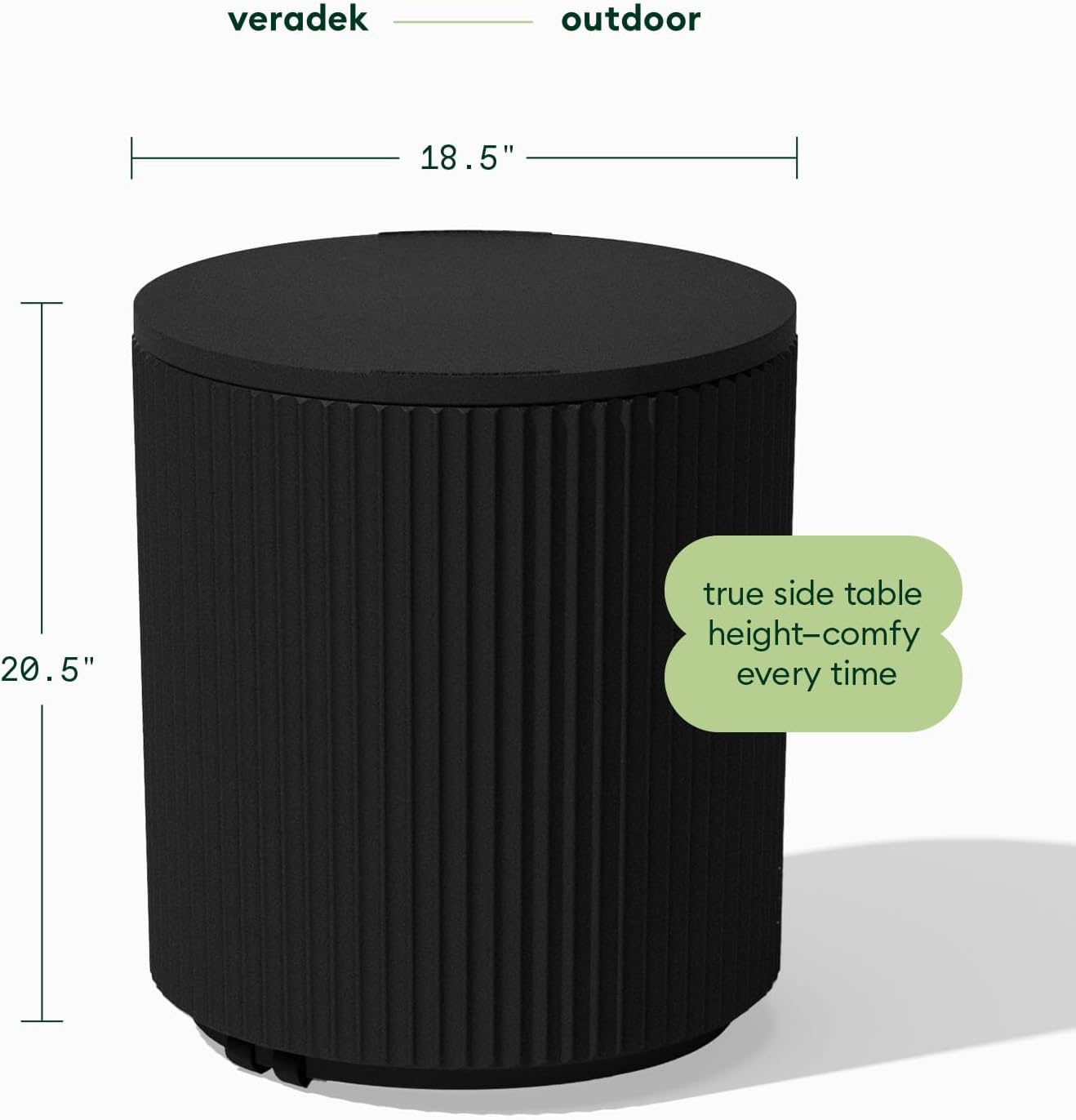 Veradek Outdoor Cooler Side Table - 2 in 1, Black, 21 inch