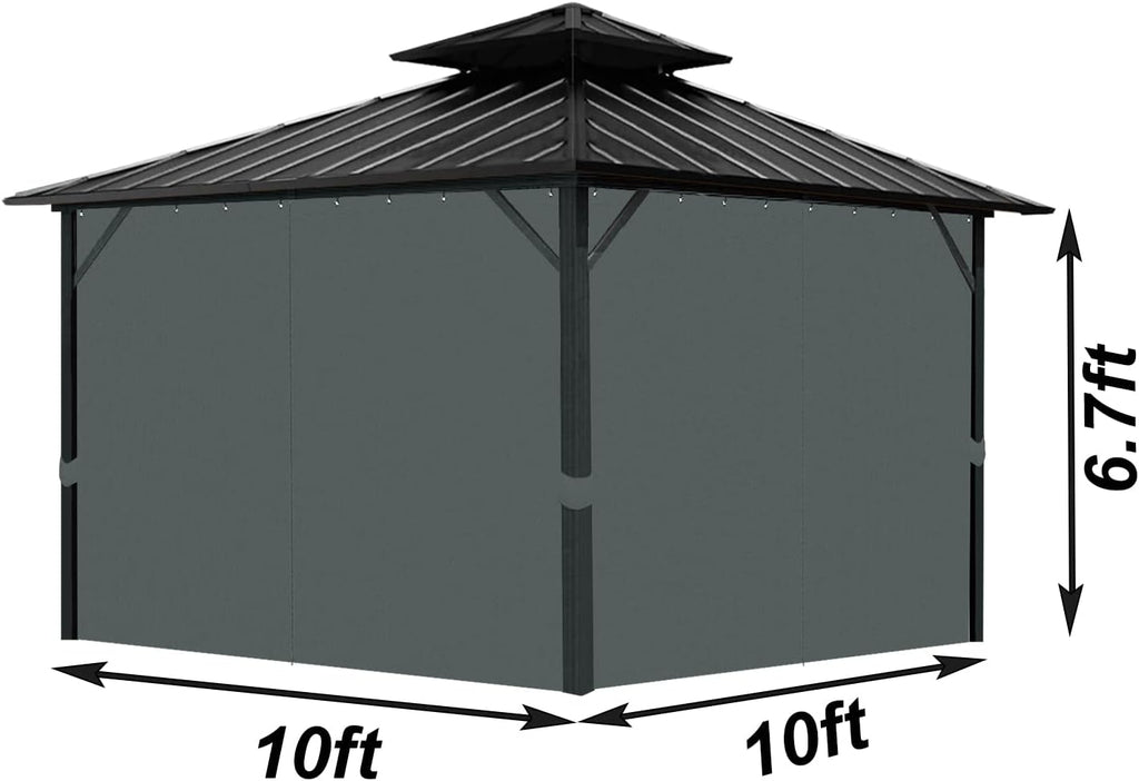Gazebo Universal Replacement Privacy Curtain, 10'X10' Gazebo Curtain Outdoor Waterproof, 4-Panels Sidewall Curtains with Zipper for Patio, Garden and Backyard (Only Curtains, 10'x10', Grey)