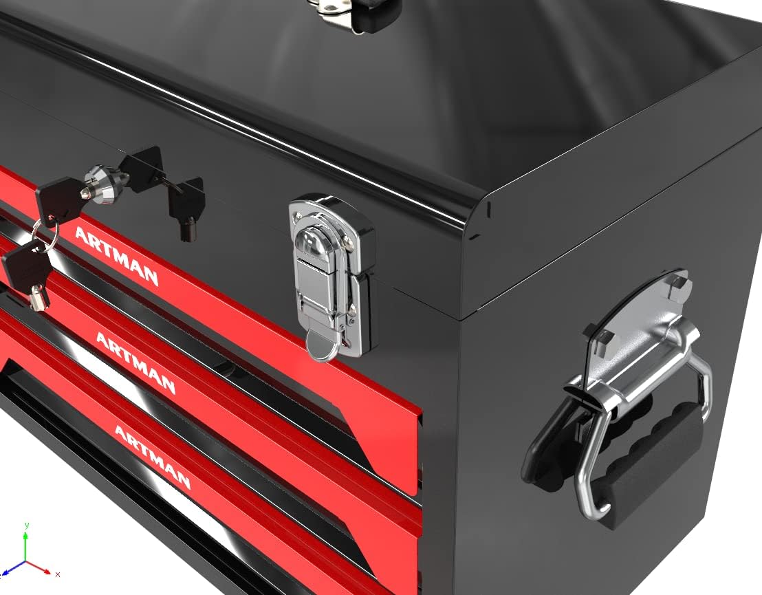 Mechanics Tool Box Organizer, Portable Tool Chest with 3 Drawers, Lockable Tool Storage Cabinet with Metal Latch Closure for Home, Garage, Warehouse, Repair Shop