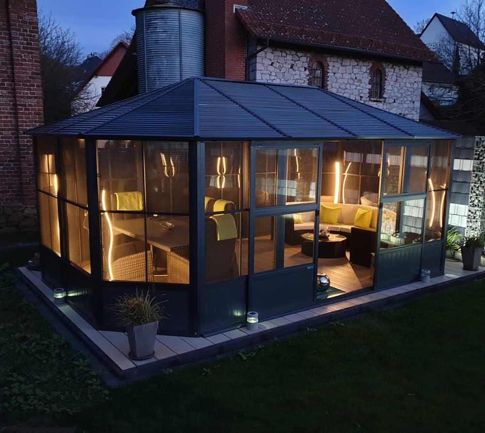 Sojag 12' x 18' Outdoor Charleston Aluminum Solarium Sunroom with Mosquito Net, Dark Gray