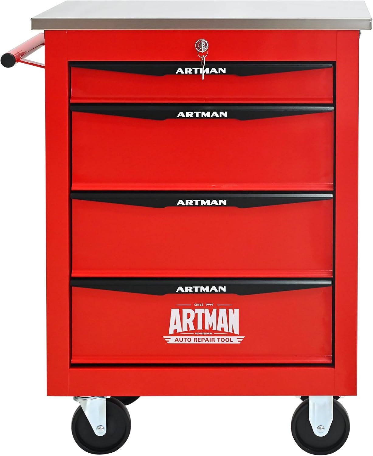 RYH 4/5/6/7 Drawers Rolling Tool Chest -Heavy Duty Mobile Metal Tool Box with Locking Wheels, with Stainless Steel Worktop, Garage Tool Storage Cabinet (Red, 4-Drawers 30.7' H×22.2' W)