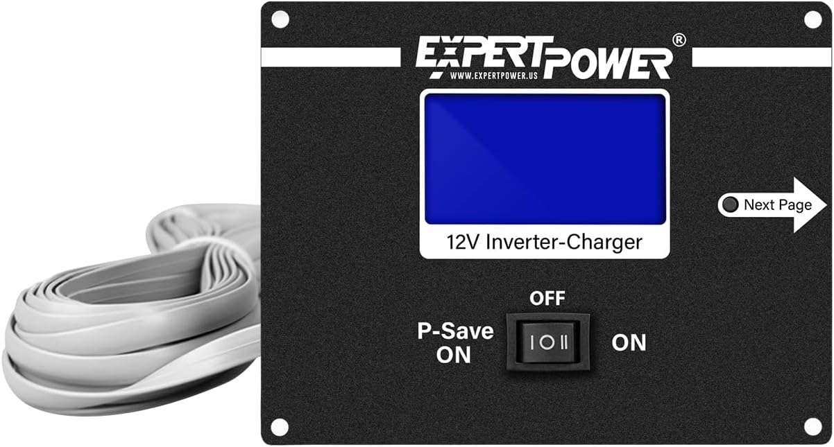 ExpertPower 2000W Pure Sine Wave Inverter Charger | Peak 6000W | DC 12V - AC 110V | LifePO4/ Lithium Battery Compatible | Auto Transfer Switch | External Display