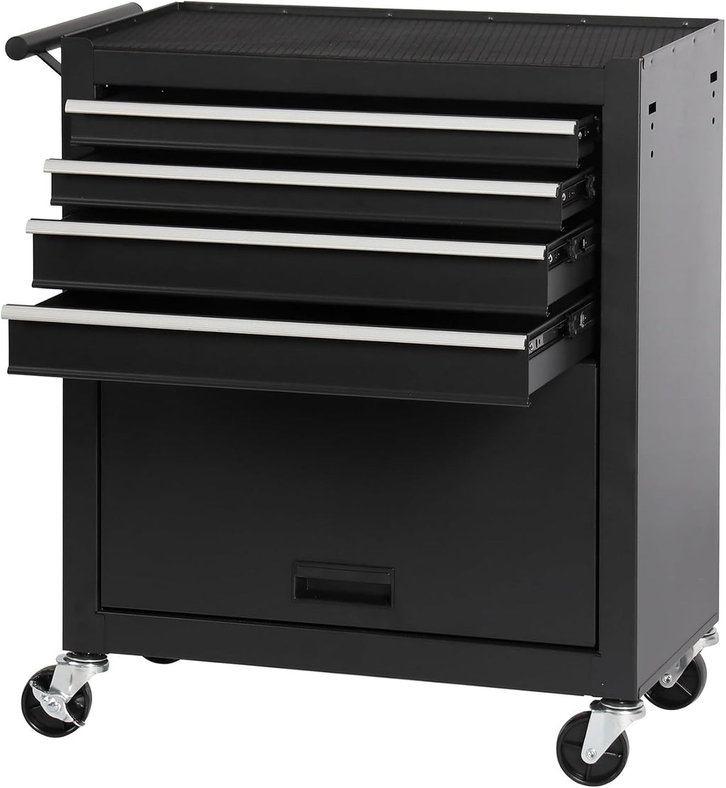 4 Drawers Metal Rolling Tool Chest on Wheels with Lockers, Tool Box Tool Trolley Organizer Cart, Multifunctional Drawers Rolling Storage Tool Case for Garage, Repair Shop(BLACK)