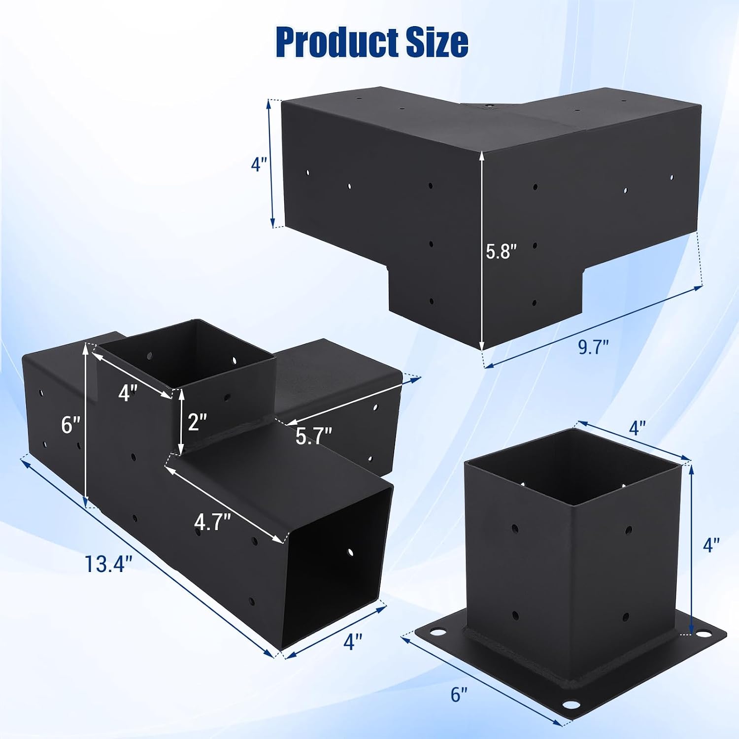 Pergola Bracket Kit 4''x4''(Inner 3.6x3.6), 12pcs (4pcs 3-Way Slanted, 2pcs 3-Way, 6pcs Base) Corner Bracket Woodworks DIY Kit for Gazebos, Patio Pergolas, Log Cabin Outdoor