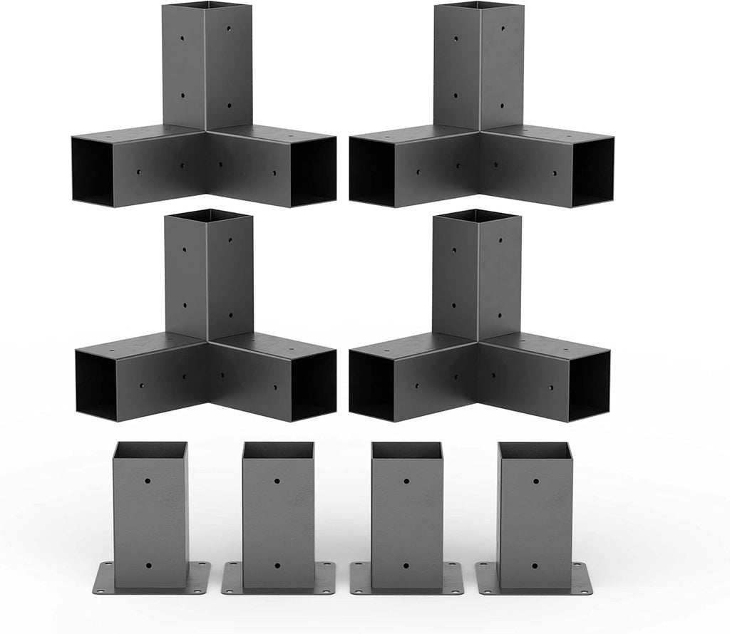 Pergola Kit | Easy, Modular, Modern Pergola Hardware Kit | DIY Elevated Wood Stand Kit with Powder Coated Steel Brackets | Includes 4 Bracket Shoulders 4 Boots 2' Bolts for 4x4 Lumber