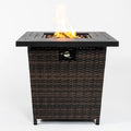 28'' Propane Fire Pit Table, 50,000 BTU Fire Table with Brown Wicker, Laval Rocks, Inclined Leg Design.