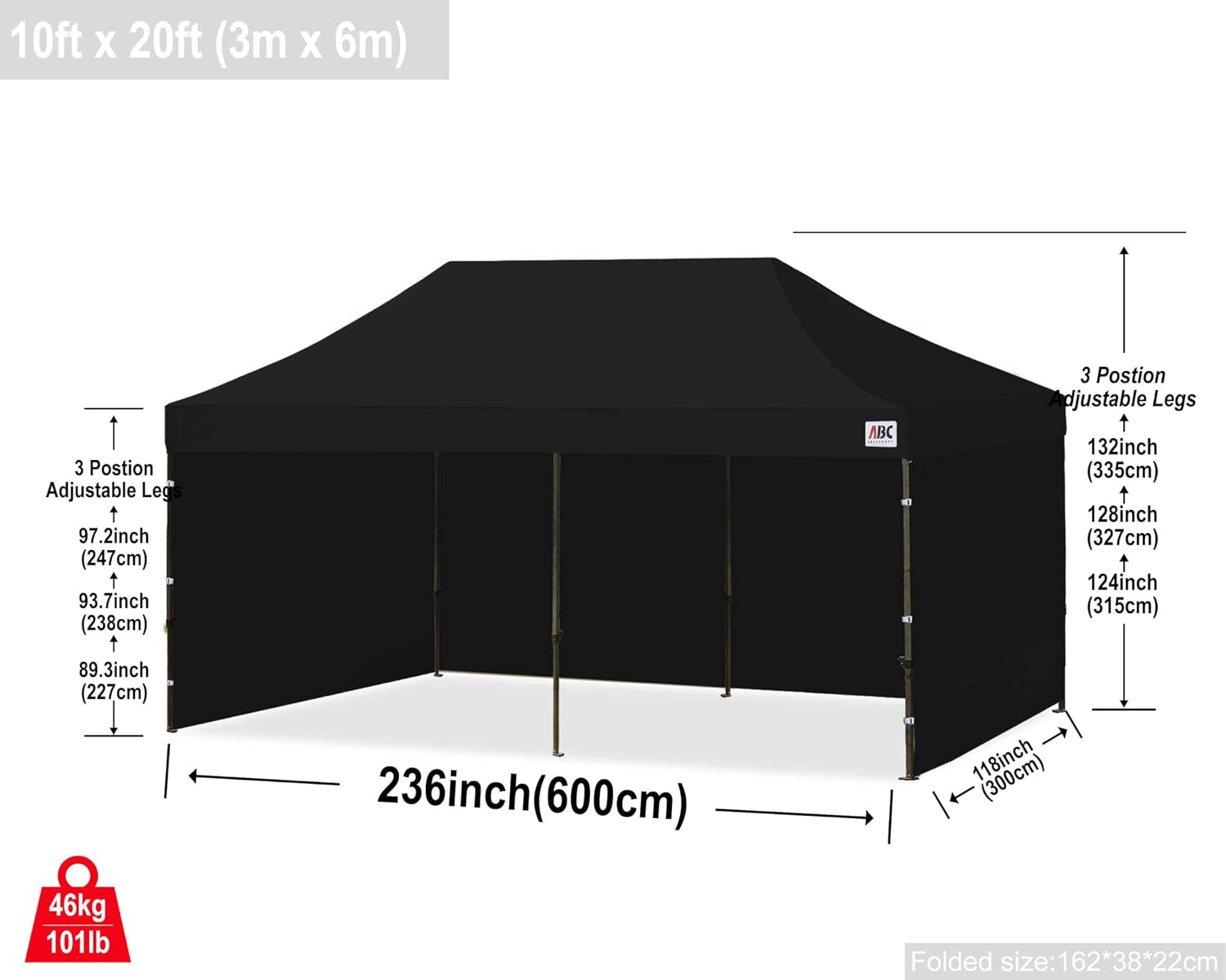 ABCCANOPY Heavy Duty Easy Pop up Canopy Tent with Sidewalls 10x20, Black