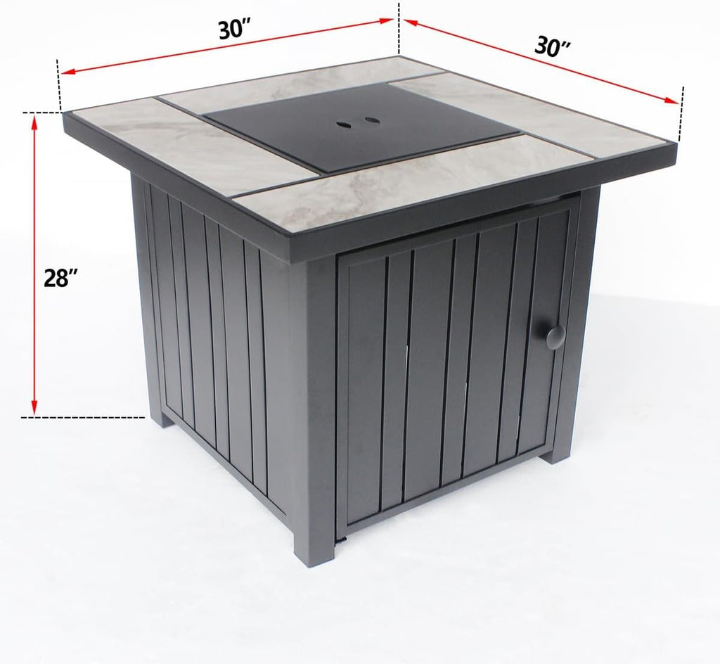 OutVue 30' Propane Fire Pit with Real Ceramic Tabletop, 50000 BTU Gas Firepit Table with Lid & Glass Rock, Outdoor Fire Pit for Dining or Party, Firepit for Outside, Patio, Garden, Yard