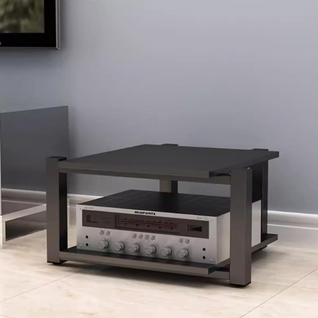 Audio Cabinet Rack Living Room Decorative AV Component Entertainment Stand, 4 Post Floor Gaming Console Shelves Cabinet, Heavy Duty Electronics Organizer for Ps4(Black,2 Tier)