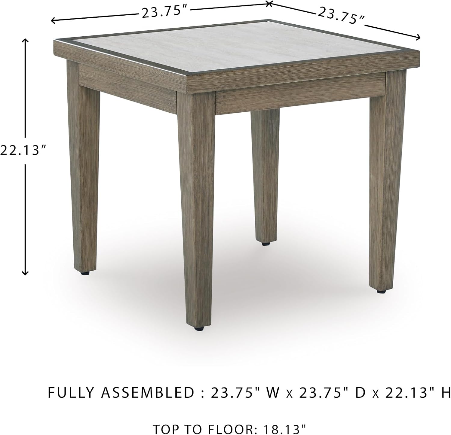 Signature Design by Ashley Rainier Ranch Contemporary Sintered Stone Tabletop Outdoor End Table with 4 Legs, Light Brown & Beige