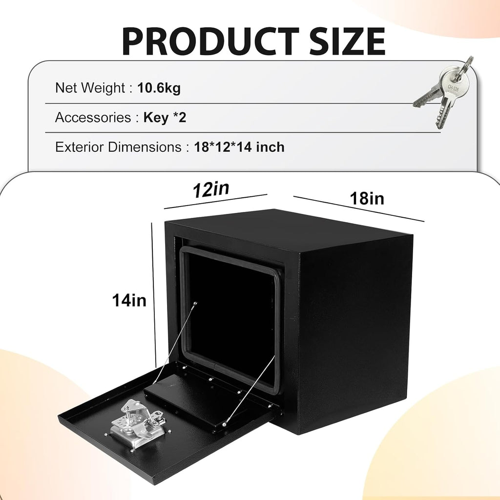 18 Inch Underbody Truck Tool Box 2 Pack,18'x 12'x 14' Heavy Duty Steel Truck Storage Organizer for Pick Up Truck Bed RV Trailer, Waterproof Tool Box Chest with T-Handle Lock, Black (Pack of 2)