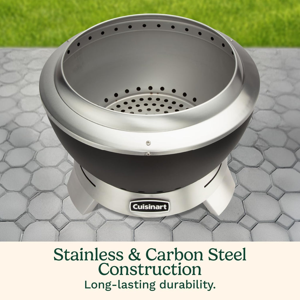 Cuisinart 19.5' Cleanburn Smokeless Fire Pit with Removable Base for Ash, Portable Wood Burning Outdoor Fireplace, Stainless Steel Smoke Free Outdoor Heater, Enhanced Airflow and Easy Cleanup