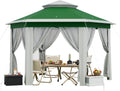 13x13Ft Patio Gazebo Metal Frame Canopy with Double Roofs, Outdoor Gazebo with Mosquito Netting and Privacy Screen, Canopy Tent for Backyard, Lawn, Garden, Deck