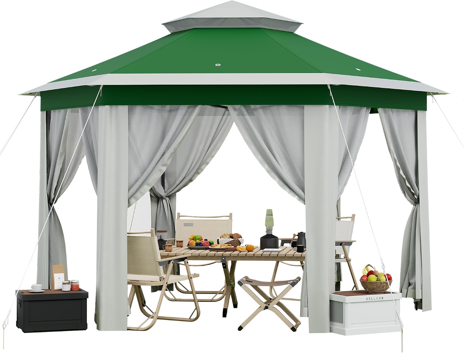 13x13Ft Patio Gazebo Metal Frame Canopy with Double Roofs, Outdoor Gazebo with Mosquito Netting and Privacy Screen, Canopy Tent for Backyard, Lawn, Garden, Deck