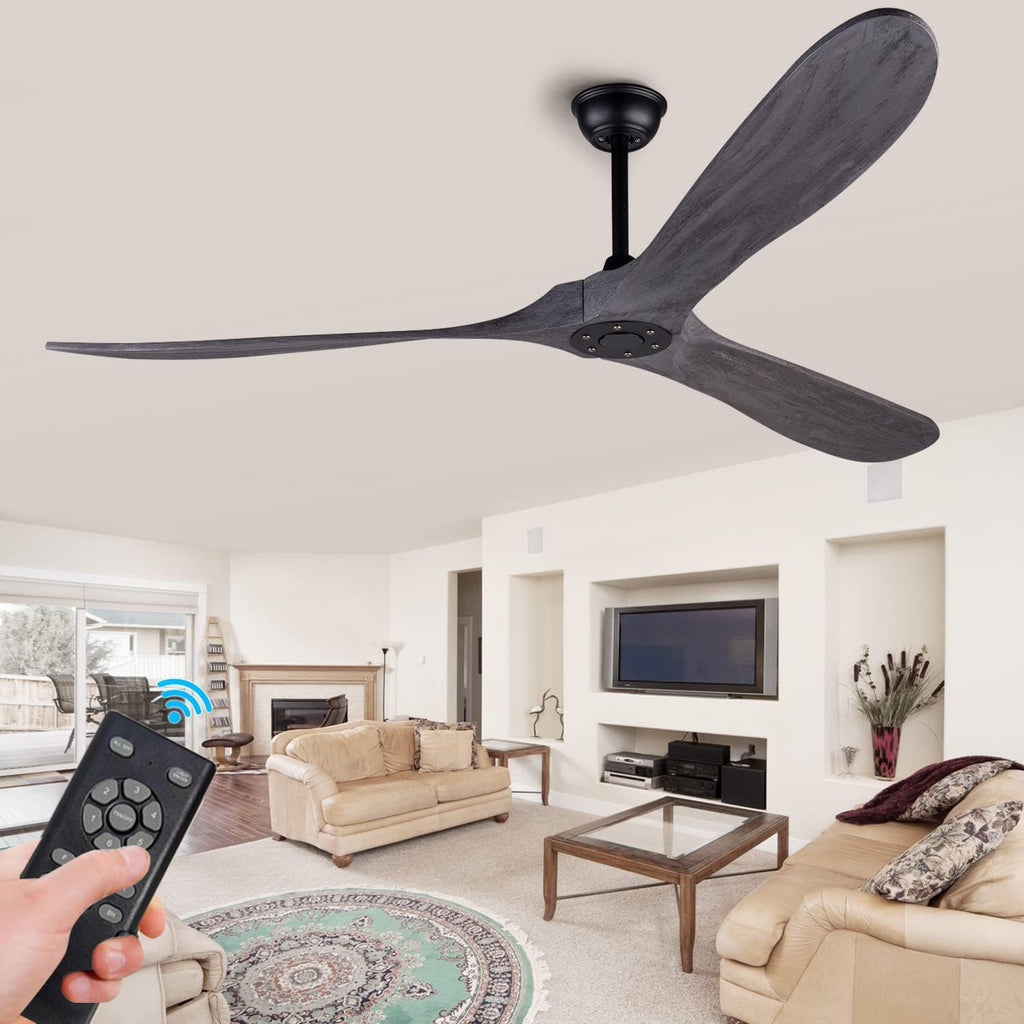 72 Inch Ceiling Fan No Light ，Wood Outdoor Ceiling Fans for Patios Living Room Gazebo Mid Century Modern Exterior Extra Large Ceiling Fan without Light with Downrod(Grey)