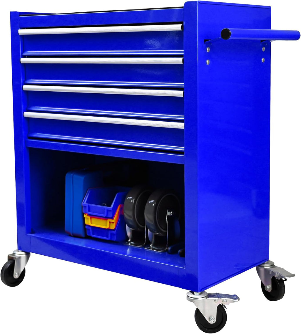 4 Drawers Rolling Tool Chest Cart. Tool Storage Cabinet with 4 Wheels.Tool Cabinet Trolley with Locking System and Drawer Liners.Tool Storage Cart for Garage,Workshop.Toolbox Cart-Blue Plus