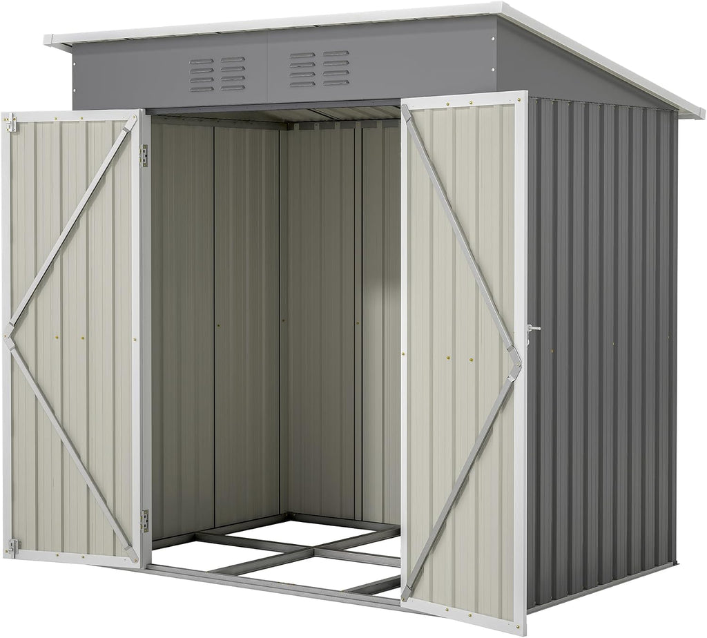 6x4 FT Shed Outdoor Storage Metal Large Garden Tool Sheds with Lockable Doors Floor Frame Shed-Roof Waterproof Steel Utility Equipment Sheds for Backyard Patio Lawn Poolside, Grey
