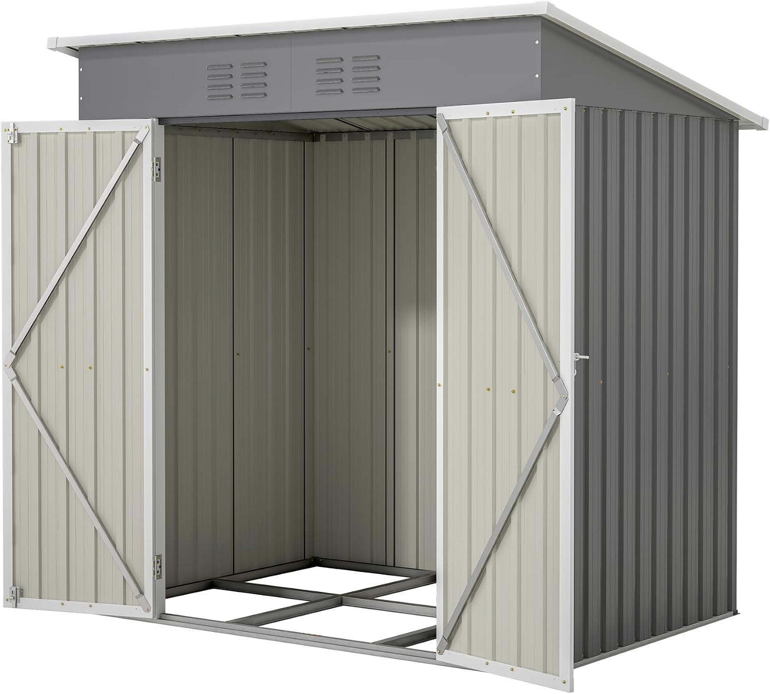 6x4 FT Shed Outdoor Storage Metal Large Garden Tool Sheds with Lockable Doors Floor Frame Shed-Roof Waterproof Steel Utility Equipment Sheds for Backyard Patio Lawn Poolside, Grey