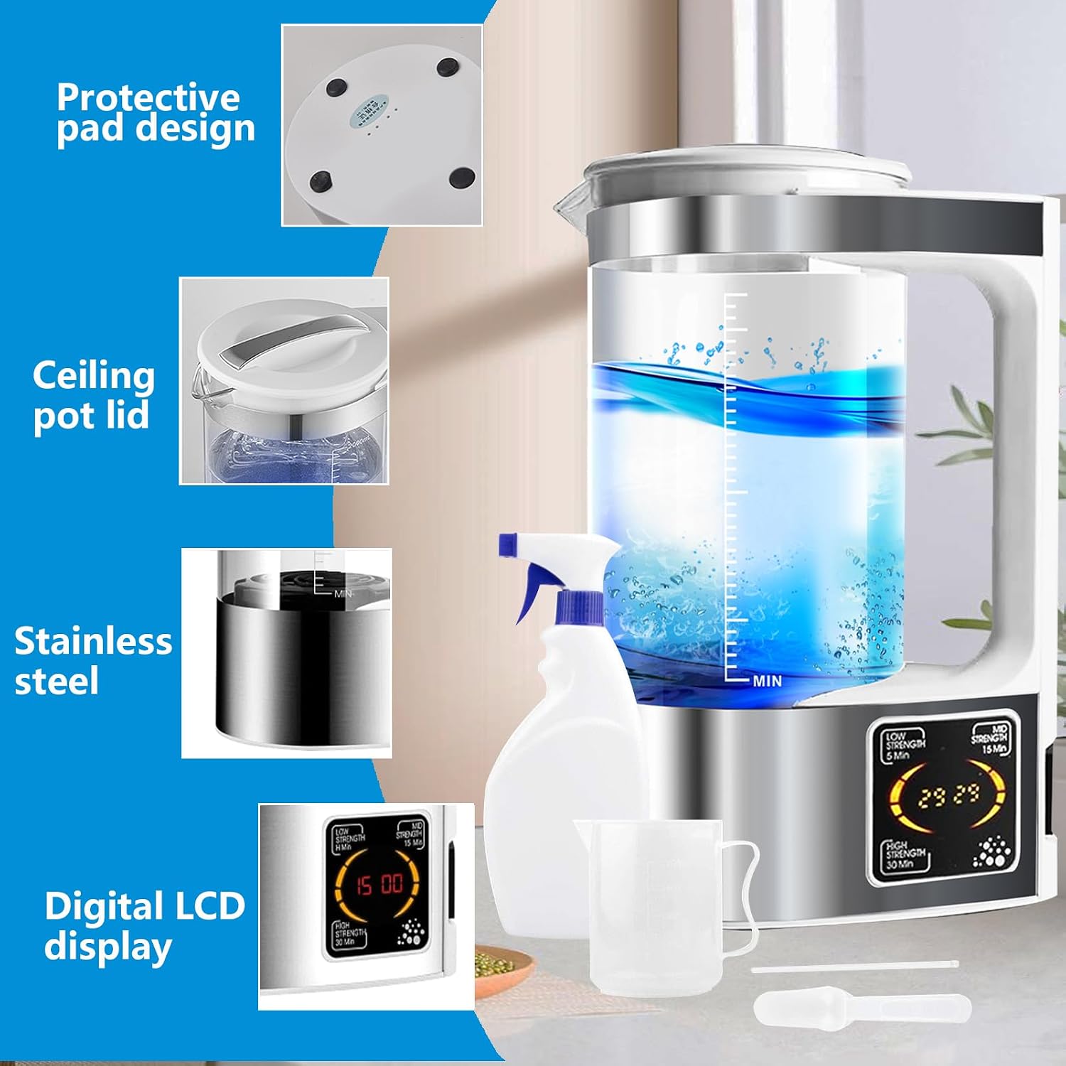 Portable Hypochlorous Acid (HOCL) Generator Machine, 2L Sodium Hypochlorous Solution Generator, Self-Made Electrolyzed Water System for Home Kitchen Hospital School Restaurant Bathroom Cleaning