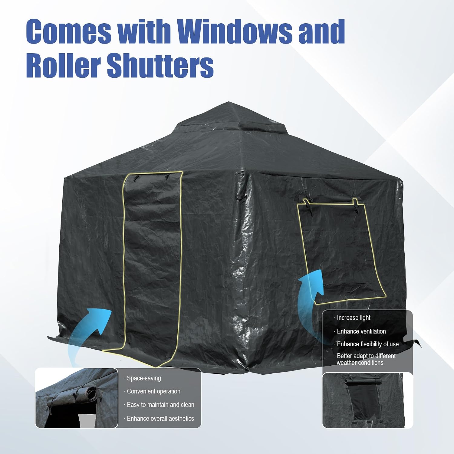 Domi 10'x10' Universal Winter Gazebo Cover - All Season Waterproof Enclosed Cover with Sidewalls and Mesh Windows, Gray