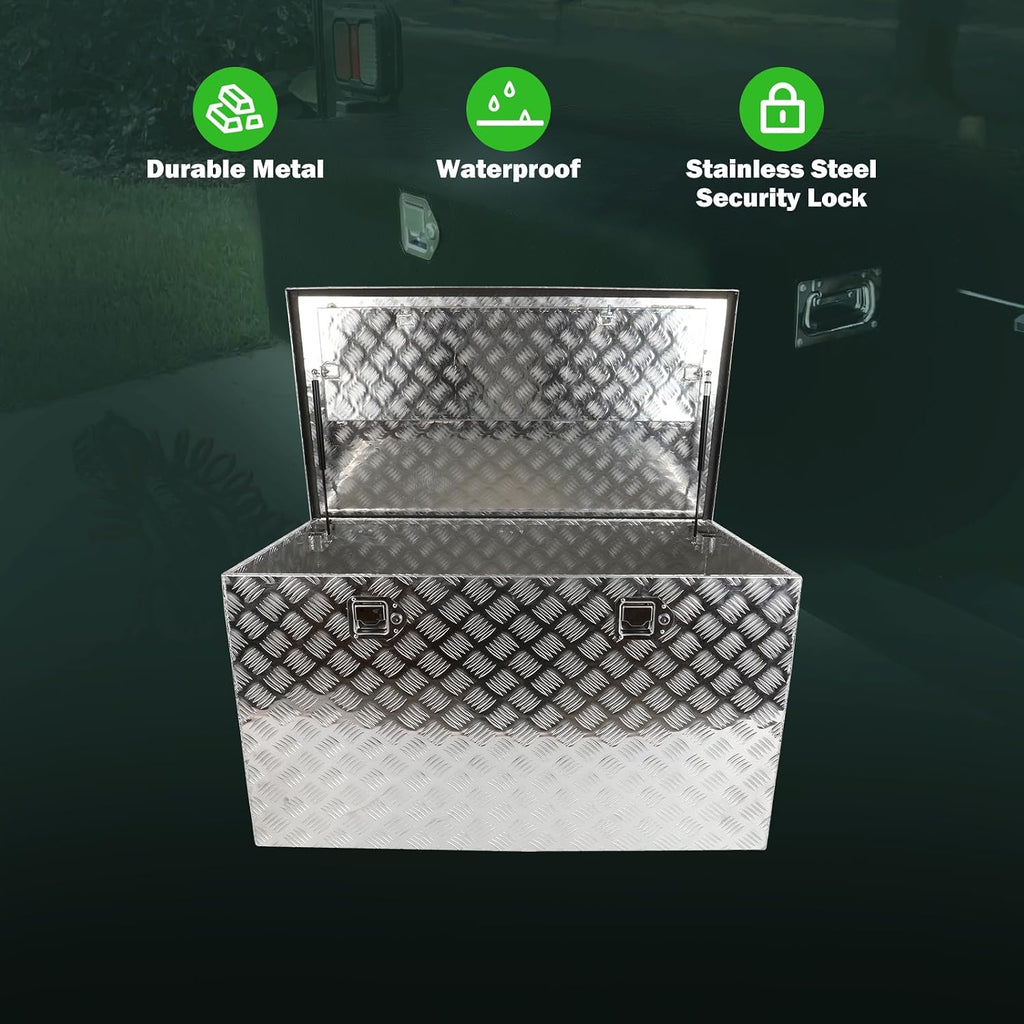 SCITOO 44 Inch Aluminum Diamond Plate Truck Bed Tool Box,Heavy Duty Crossover Storage for Most Full Size Pickups,Lockable Weatherproof Chest,Fits 44' Truck Beds,Easy Access to Load and Unload