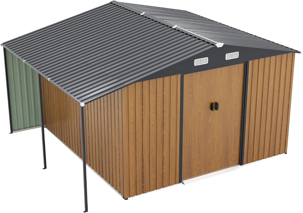 10x12 FT Outdoor Storage Shed with Sliding Lockable Doors & Windows, Extra Large Metal Shed with Dual-Zone Design, Galvanized Steel Utility Shed for Garden, Backyard, Tool Storage (Yellow, 10x12 FT)