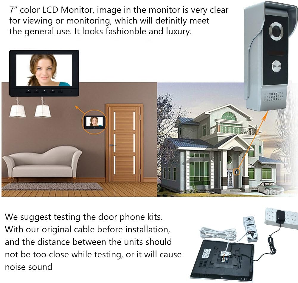Video Intercom System, 7 Inches Video Doorbell Door Phone System, Wired Video Door Phone HD Camera Kits Dual-Way Intercom for Villa House Office Apartment 1-IR Camera 2-LCD Color Monitor