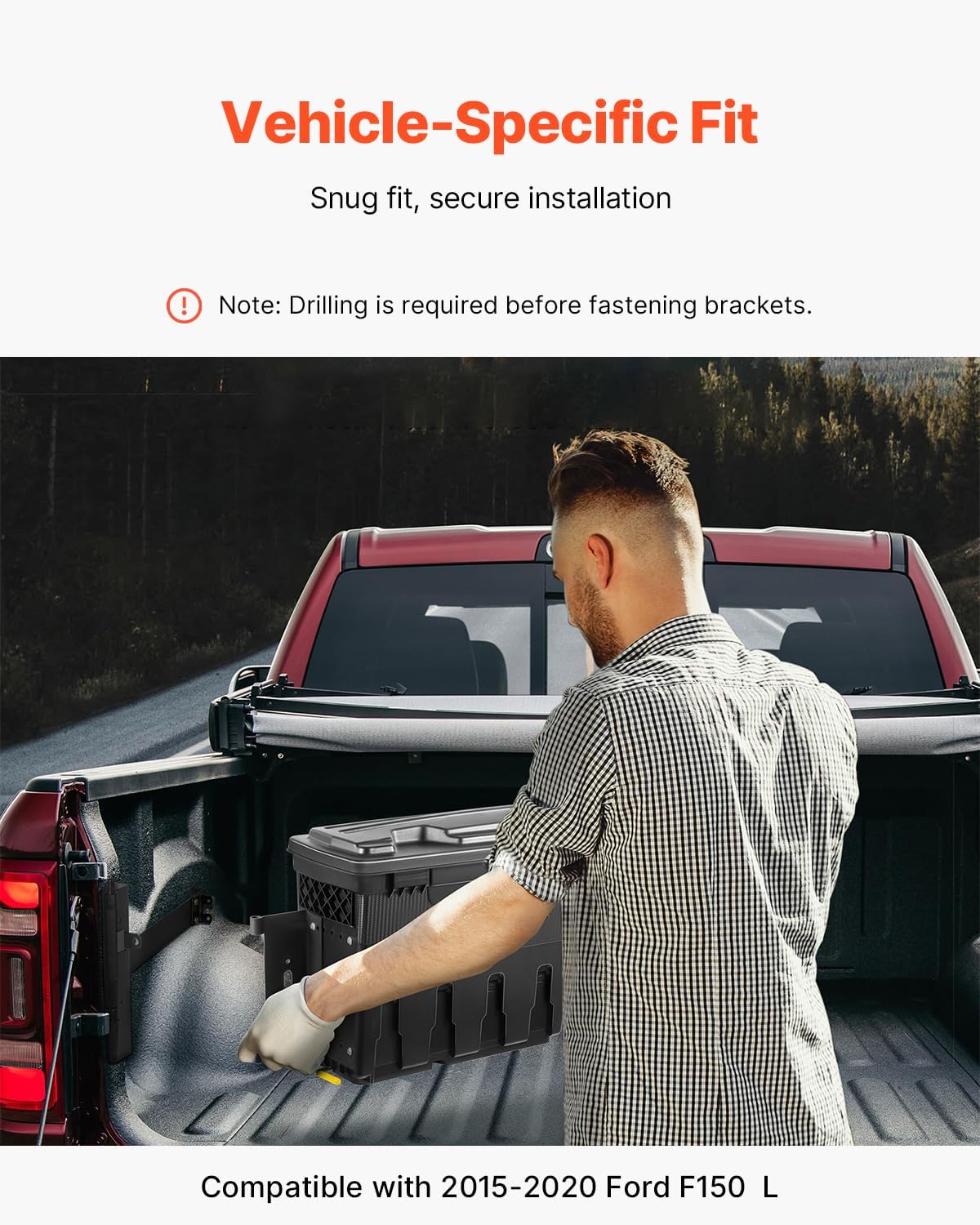 VEVOR Truck Bed Storage Box, Lockable with Password Padlock, 6.6 Gal/25 L ABS Wheel Well Tool Box, Waterproof and Durable, Compatible with Ford F-150 2015-2021, Drivers Side (Left)