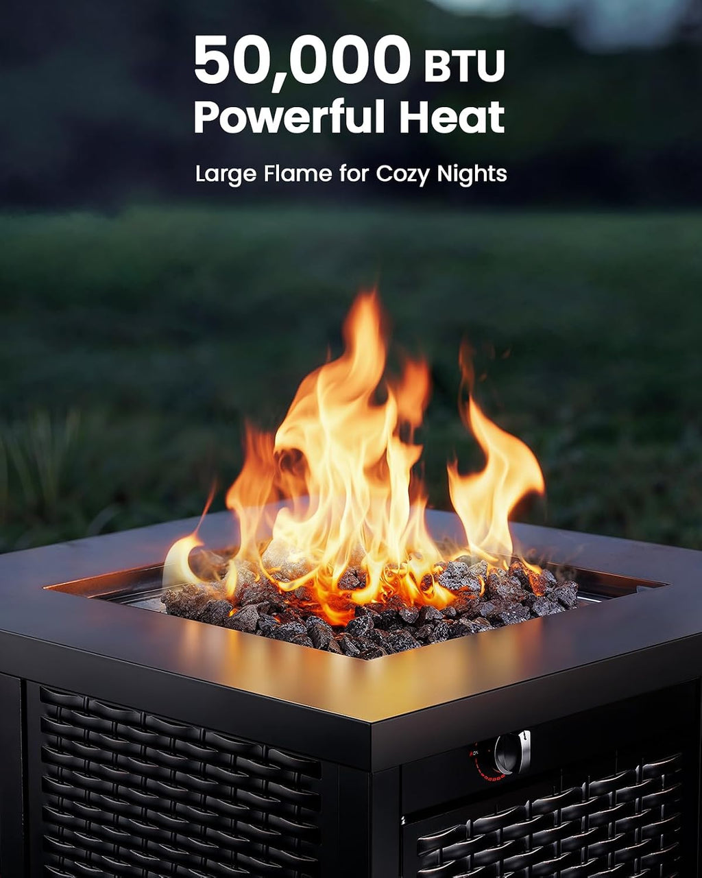 Ciays 28 Inch Propane Fire Pit CSA-Listed Outdoor Fire Pit Table, 50,000 BTU Steel Gas Fire Pits with Lid and Lava Rock, Add Warmth and Ambience to Parties On Patio Deck Garden,Black,CIFPT3-N1