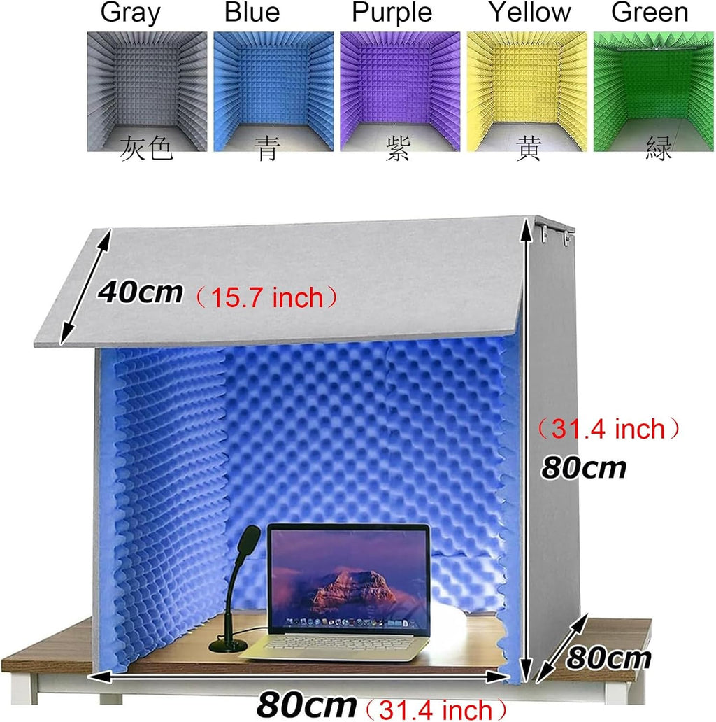 Portable Vocal Booth, Removable Sound Isolation Room, Desktop Soundproof Cover, for Microphone Recording Equipment Podcasts Singing Gaming and Broadcasting (Purple)