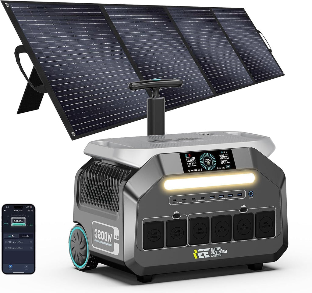 IEE 3200W Portable Power Station P3200 with 1x200W Solar Panel, 2048Wh Solar Generator, 1800W AC Charging, AC Outlets x 4, LiFePO4 Battery Power Station for Home Backup, Camping, RV, Emergency