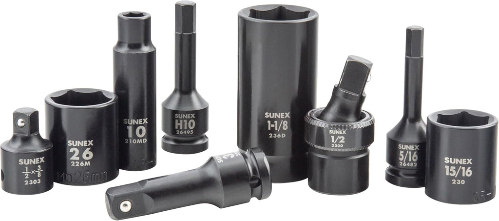 SUNEX 26102 1/2' Drive SAE & Metric 6 Point Standard & Deep & Hex Bit Master Impact & Bit Socket Set, 102-Piece