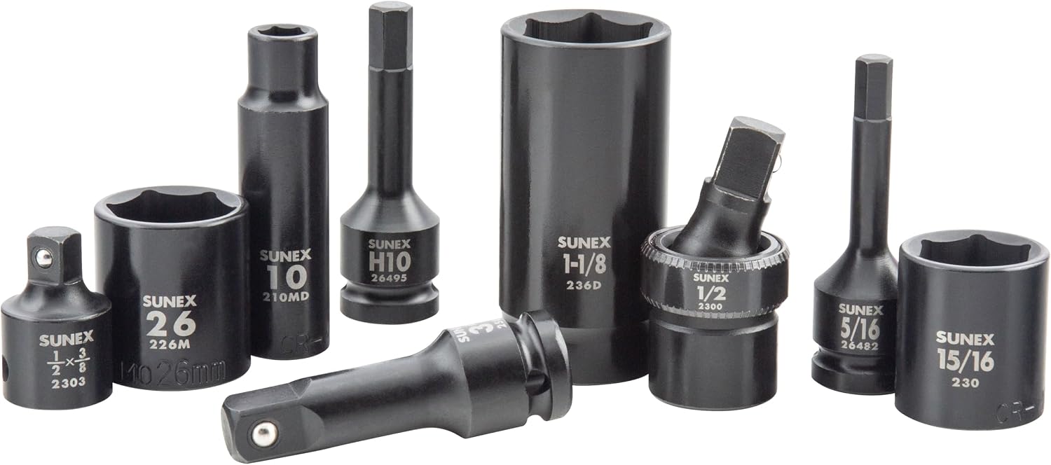 SUNEX 26102 1/2' Drive SAE & Metric 6 Point Standard & Deep & Hex Bit Master Impact & Bit Socket Set, 102-Piece