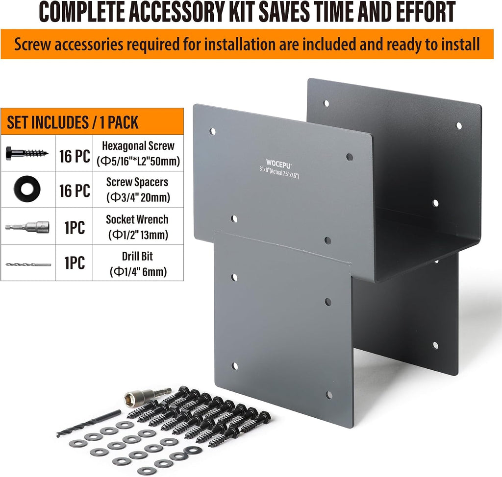 2 Pack Heavy Duty 8x8 (Actual 7.5'x7.5') Stainless Steel Post Caps Tie Bracket , Fit Connecting Wood Gazebo, Deck Patio Post and Wood Beams Bracket ( Dark Ggray)