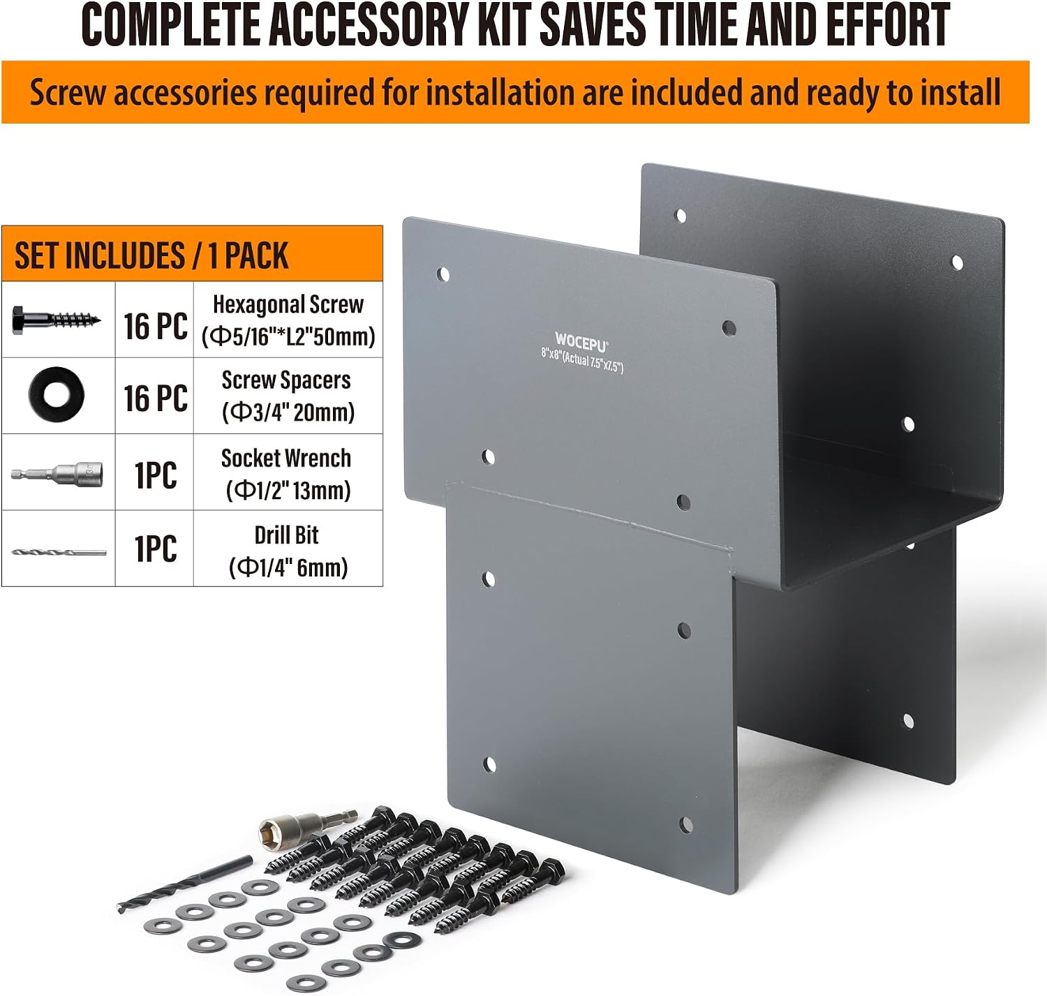 2 Pack Heavy Duty 8x8 (Actual 7.5'x7.5') Stainless Steel Post Caps Tie Bracket , Fit Connecting Wood Gazebo, Deck Patio Post and Wood Beams Bracket ( Dark Ggray)