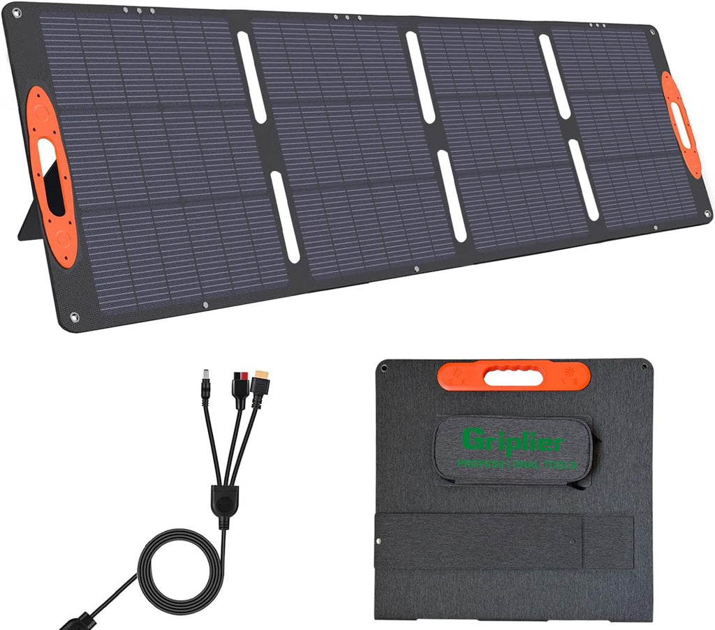 200W Portable Solar Panel for Power Station,25V Foldable Solar Panel Charger with Kickstand,Dual USB & Type-C Output,>23% High Efficiency IP65 Waterproof for Camping,Hiking,RV Trips