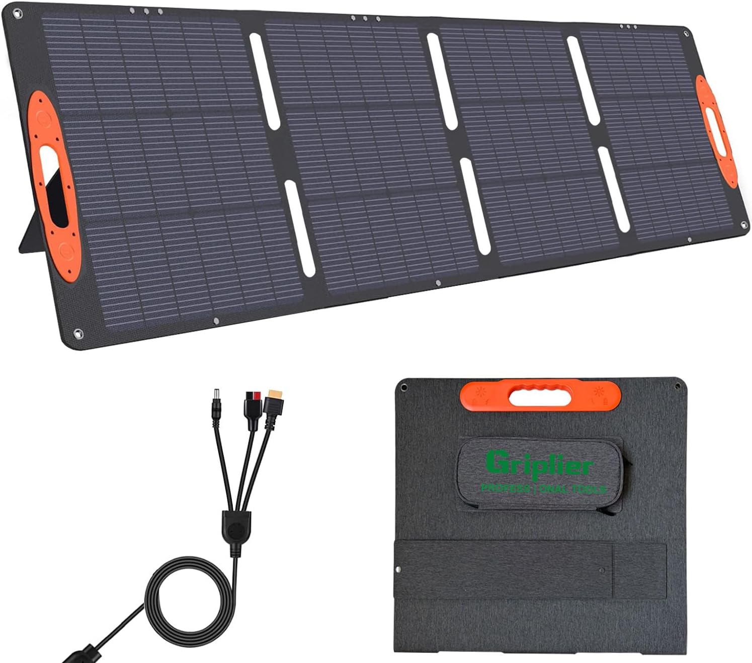200W Portable Solar Panel for Power Station,25V Foldable Solar Panel Charger with Kickstand,Dual USB & Type-C Output,>23% High Efficiency IP65 Waterproof for Camping,Hiking,RV Trips