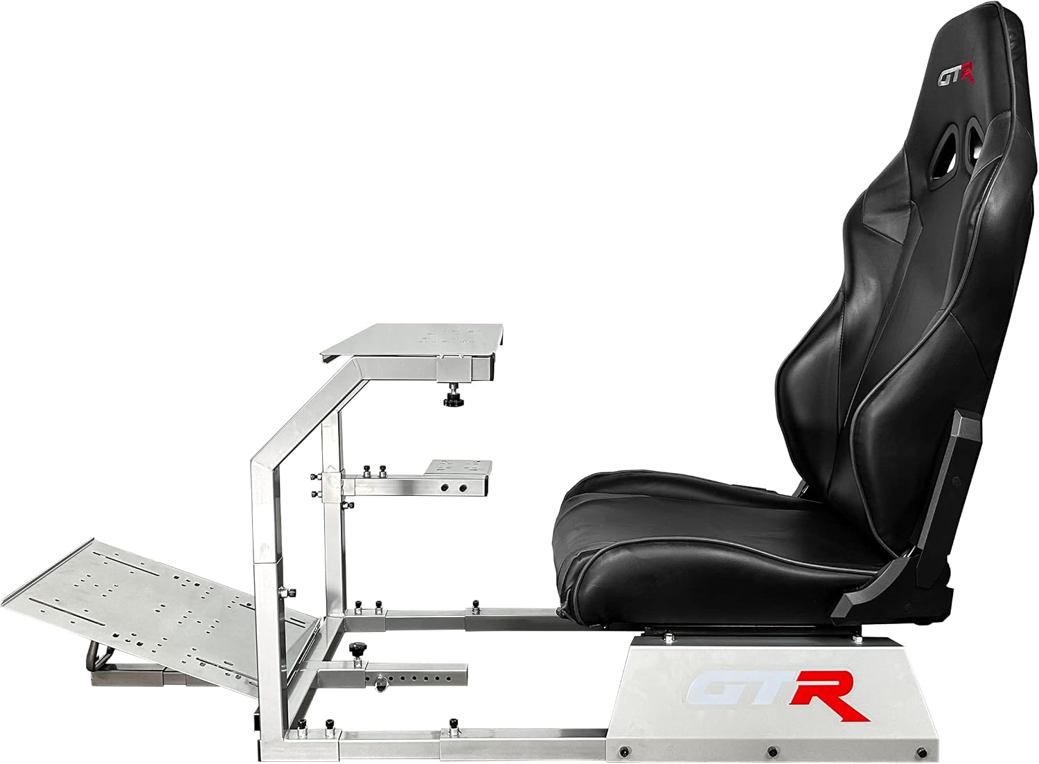GTR Simulator GTA Model Silver Frame with Adjustable Black Leatherette Racing Seat Racing Driving Gaming Simulator Cockpit Chair