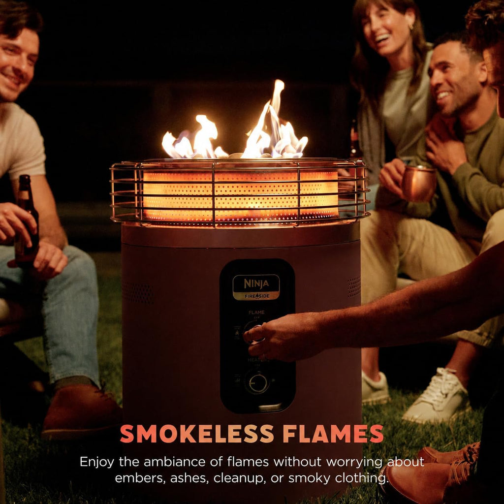 Ninja Fireside360 Outdoor Heater & Fire Pit | 3 Modes: Flame & Heat | Portable for Patio, Deck, Camping, Easy Control Smokeless Flame | Push to Start Ignition | Brown | OF101BR1