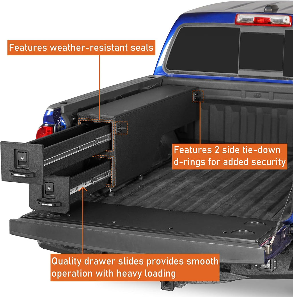 Hooke Road Colorado Wheel Well Tool Box for 2015-2022 Chevy Colorado & GMC Canyon 5'2' Bed, Truck Bed Storage Drawer System Lockable Toolbox