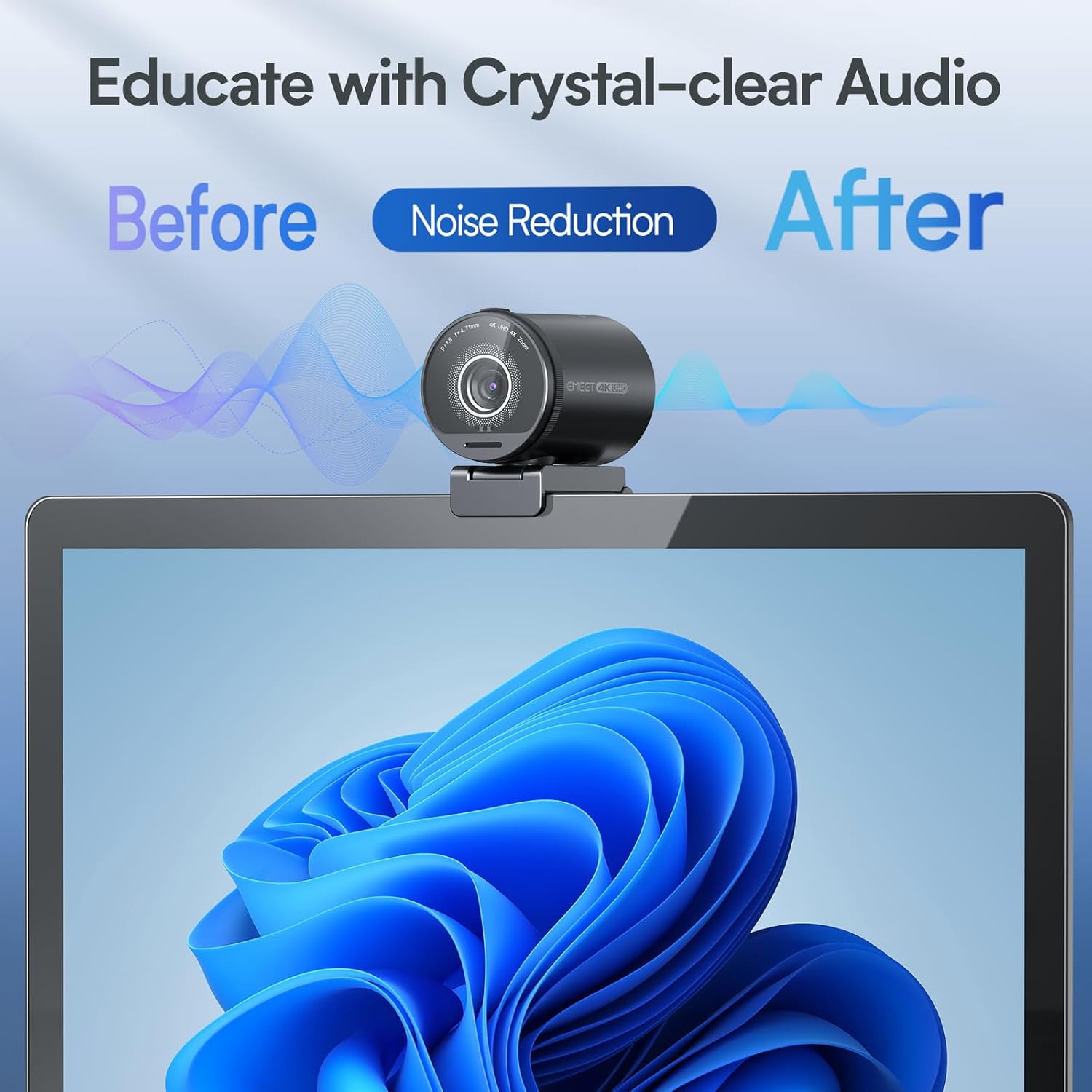 EMEET SmartCam S800 4K Webcam for Streaming, 1/2'' Sensor, Supports HDR, PDAF&TOF Dual-autofocus, 1080P@60fps, 2 Noise-Cancelling Mics, 40°-73° FOV, Perfect for Live Streaming & Online Meetings