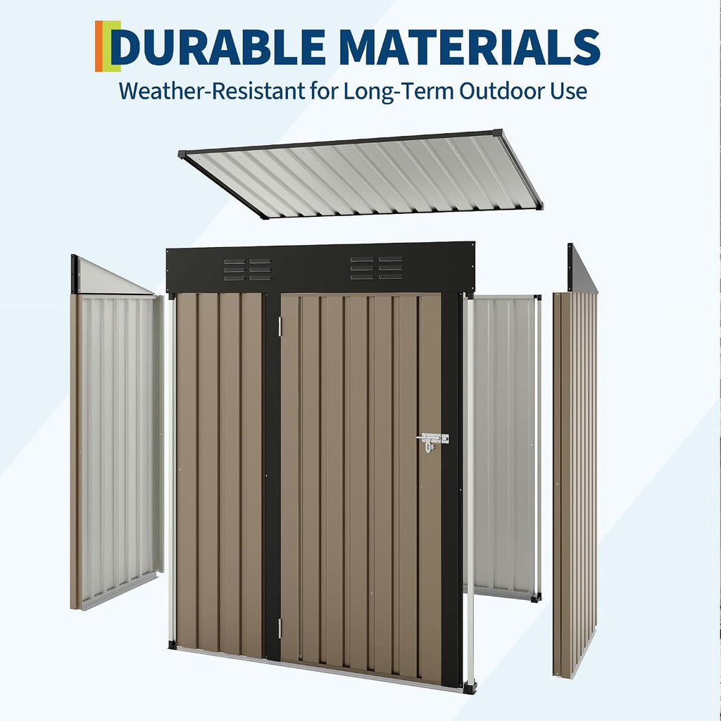 Garvee Metal Tool Shed with Single Door - Slanted Roof, Small Size, 5x3FT, Garden Storage, Outdoor Iron Tool Storage