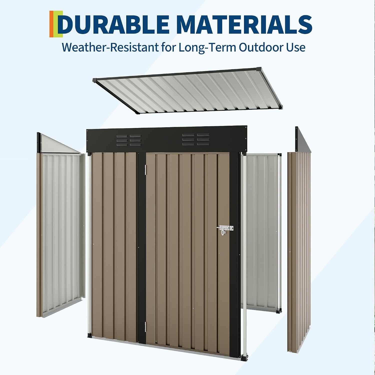 Garvee Metal Tool Shed with Single Door - Slanted Roof, Small Size, 5x3FT, Garden Storage, Outdoor Iron Tool Storage