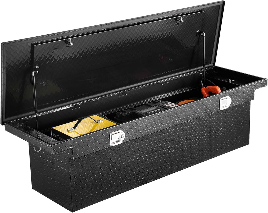 VEVOR Crossover Truck Tool Box, 69x20x18 In, Heavy Duty Aluminum Toolbox with Diamond Texture, Pick Up Truck Bed RV Trailer Toolbox, Waterproof Storage Organizer with Lock, Keys, Side Handles, Black